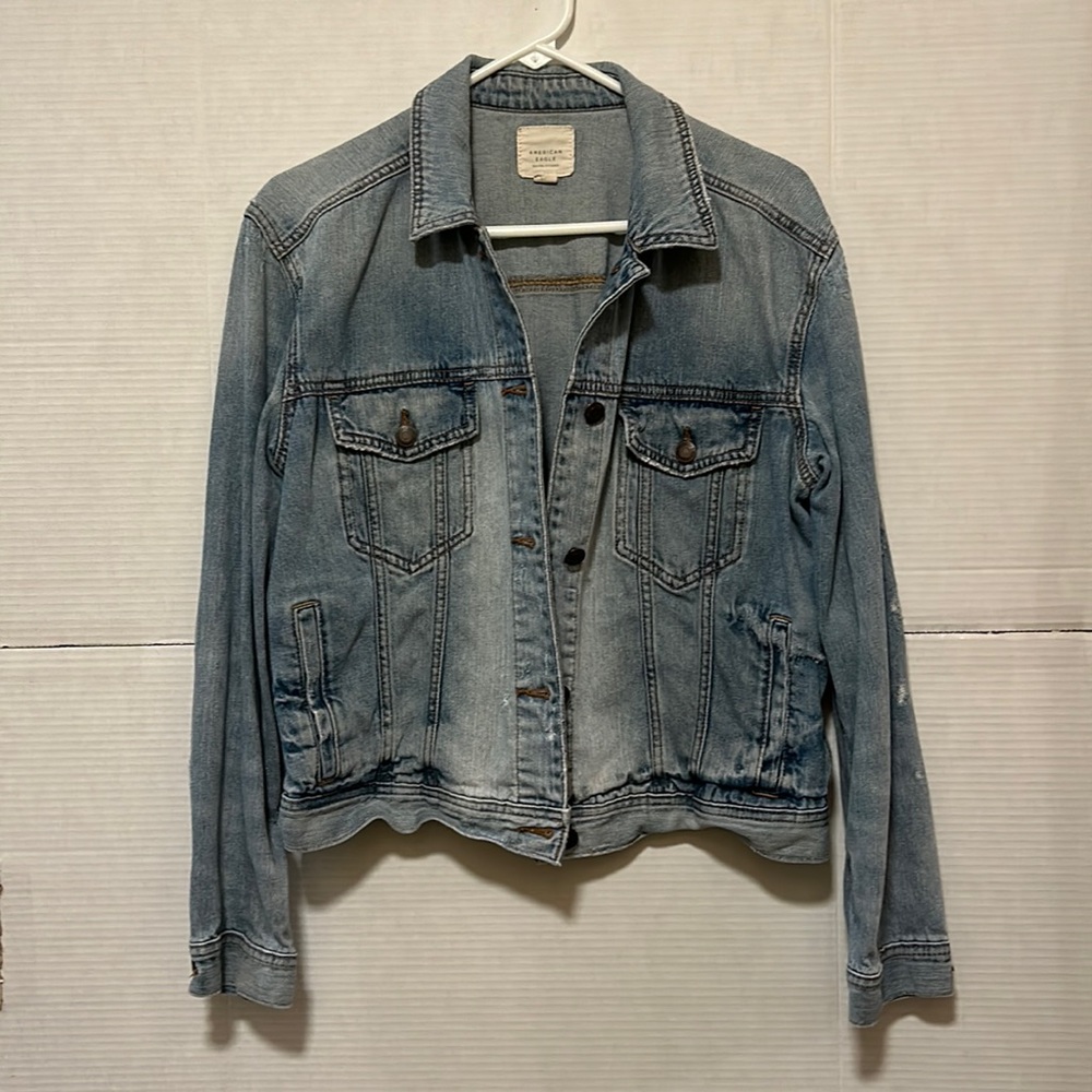 Pre-loved distressed American Eagle Jean Jacket Size L